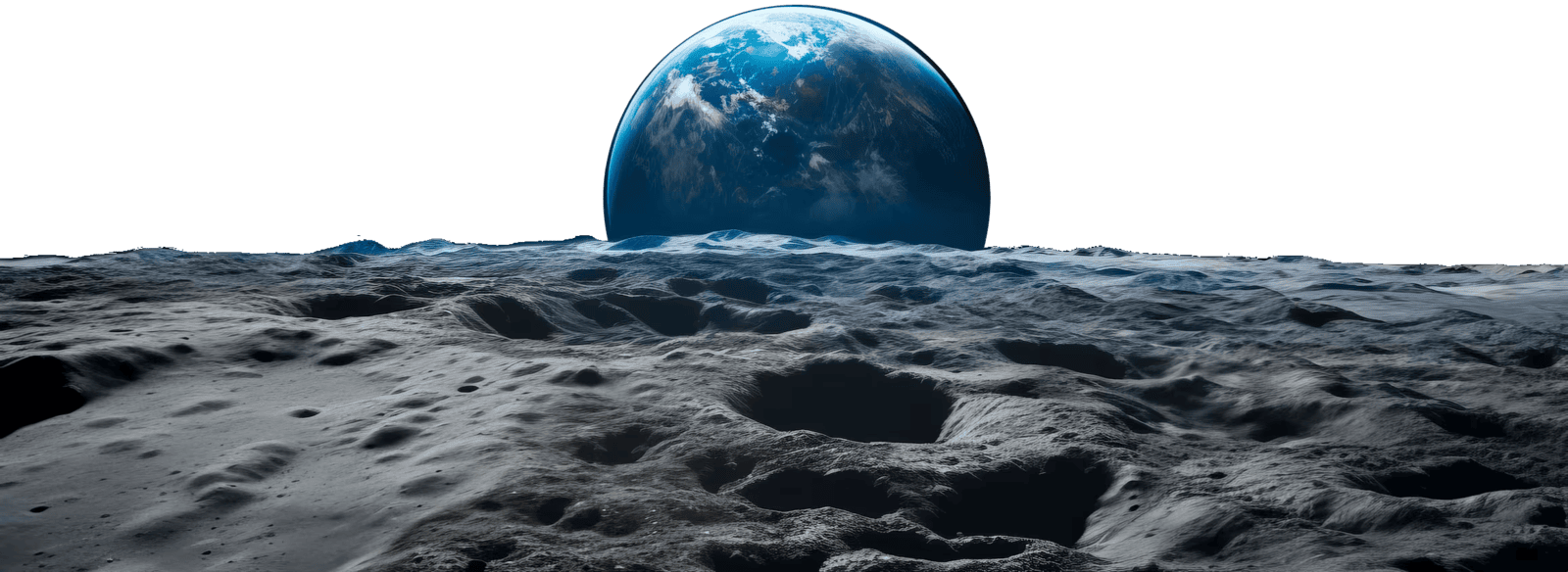 Superficie lunar con planeta al fondo